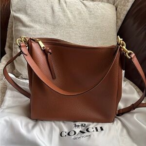 Coach Brown Leather Shoulder Bag with Gold Hardware